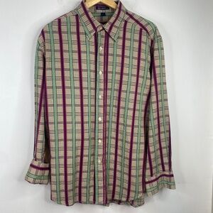 Robert Graham Flip Cuff Shirt L Long Sleeve Button Down Plaid Multicolor Vintage